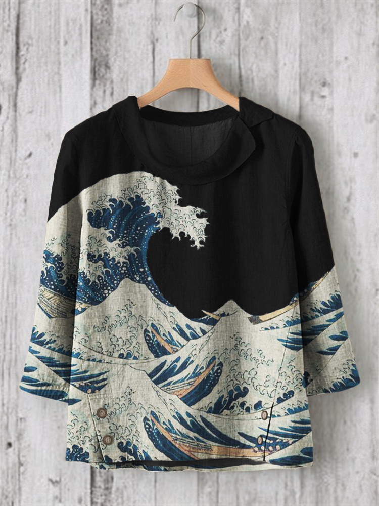 Great Wave Japanese Art Linen Blend Tunic
