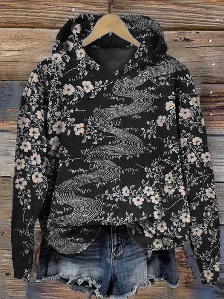 Cherry Blossom along the River Japanese Art Hoodie
