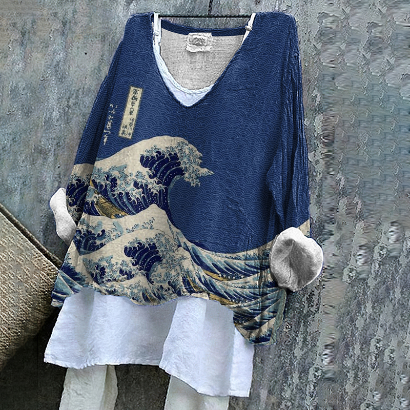 Vintage Japanese Art Cotton Linen V Neck Casual Shirt