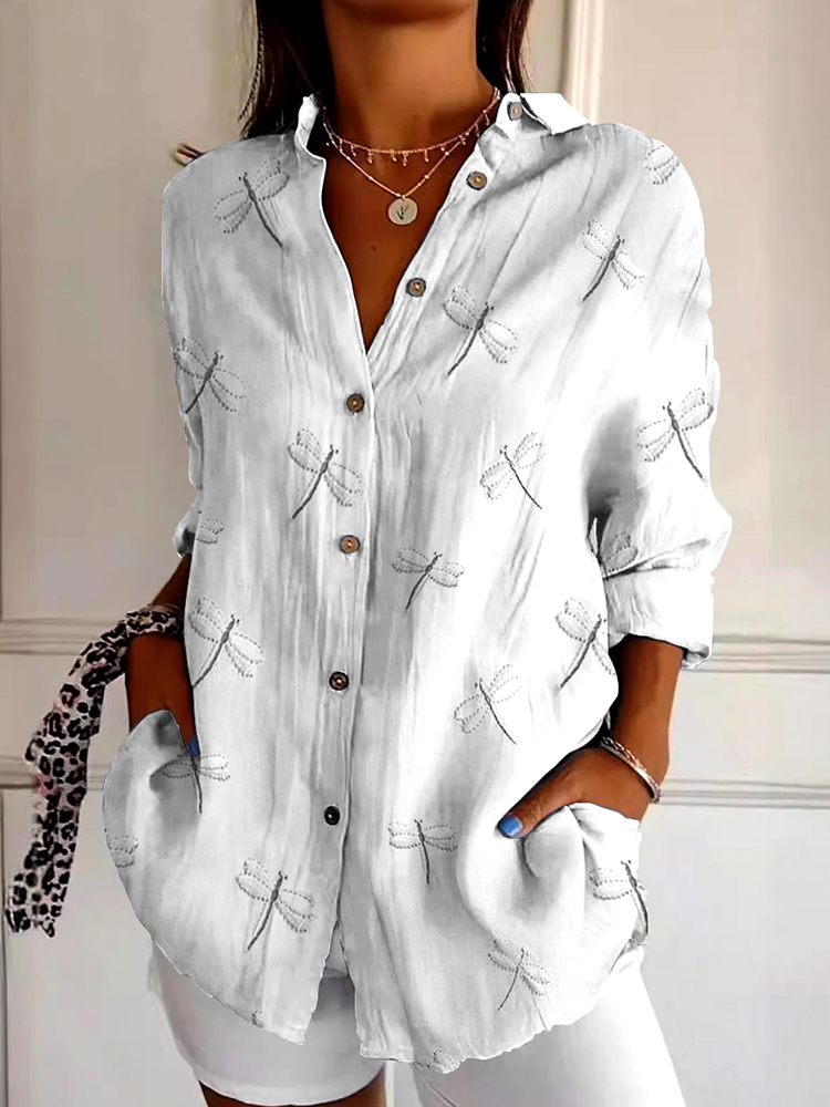 Vintage Dragonfly Embroidery Art Women's Shirt