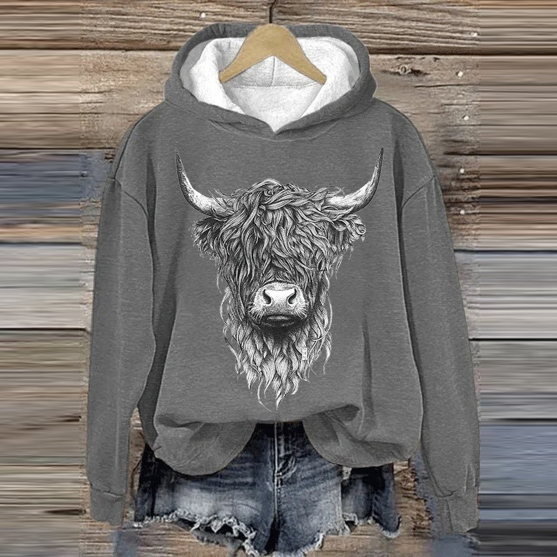 Women's Cute Highland Cow Casual Hoodie