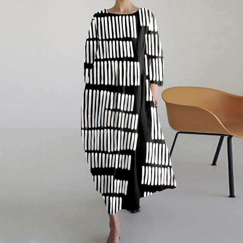 Abstract Stripes Art Print Loose Midi Dress