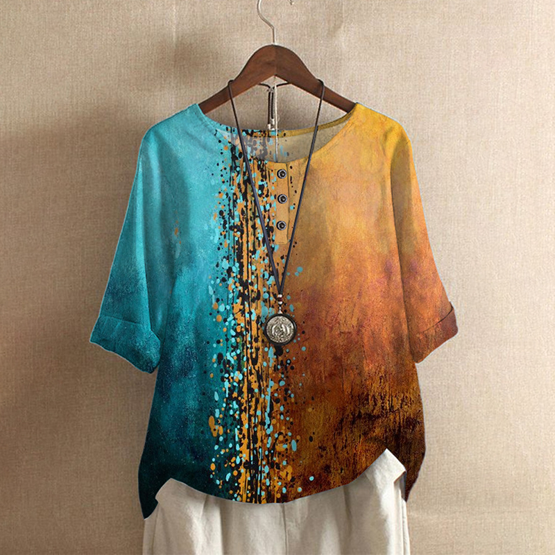 Printed Round Neck Loose Casual T-Shirt