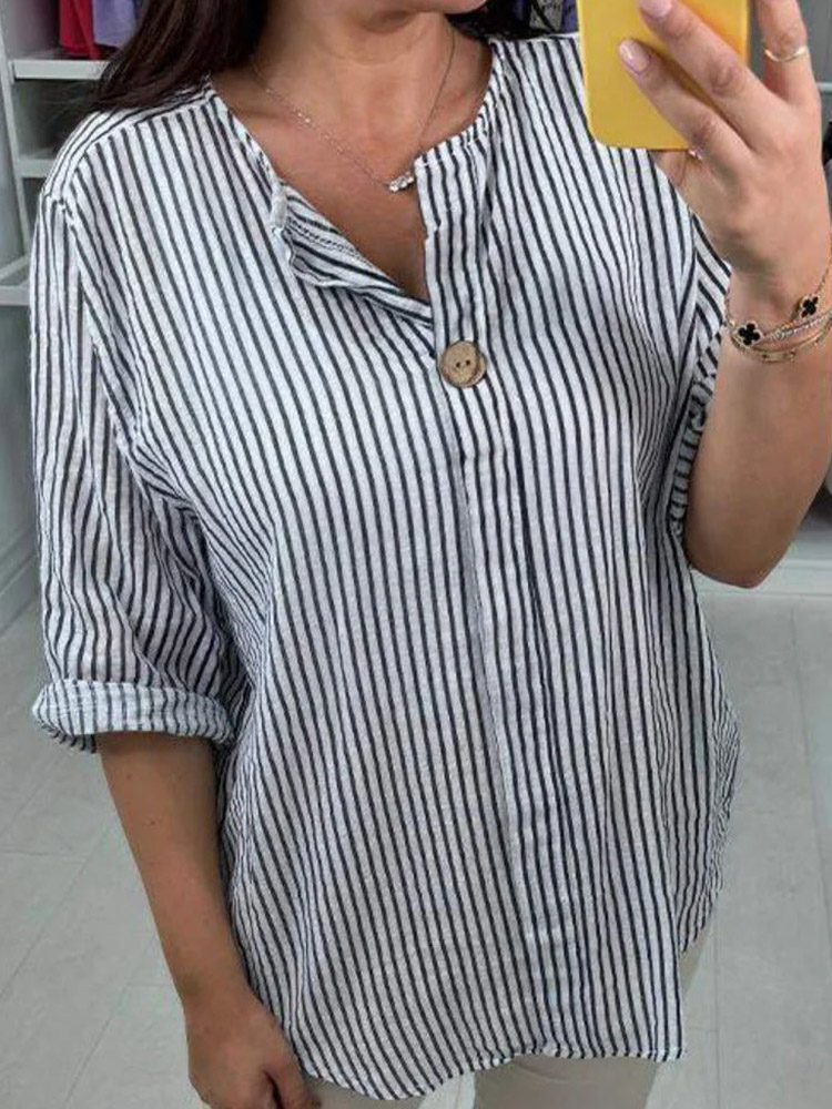 Vintage Striped Linen Blend Casual Shirt