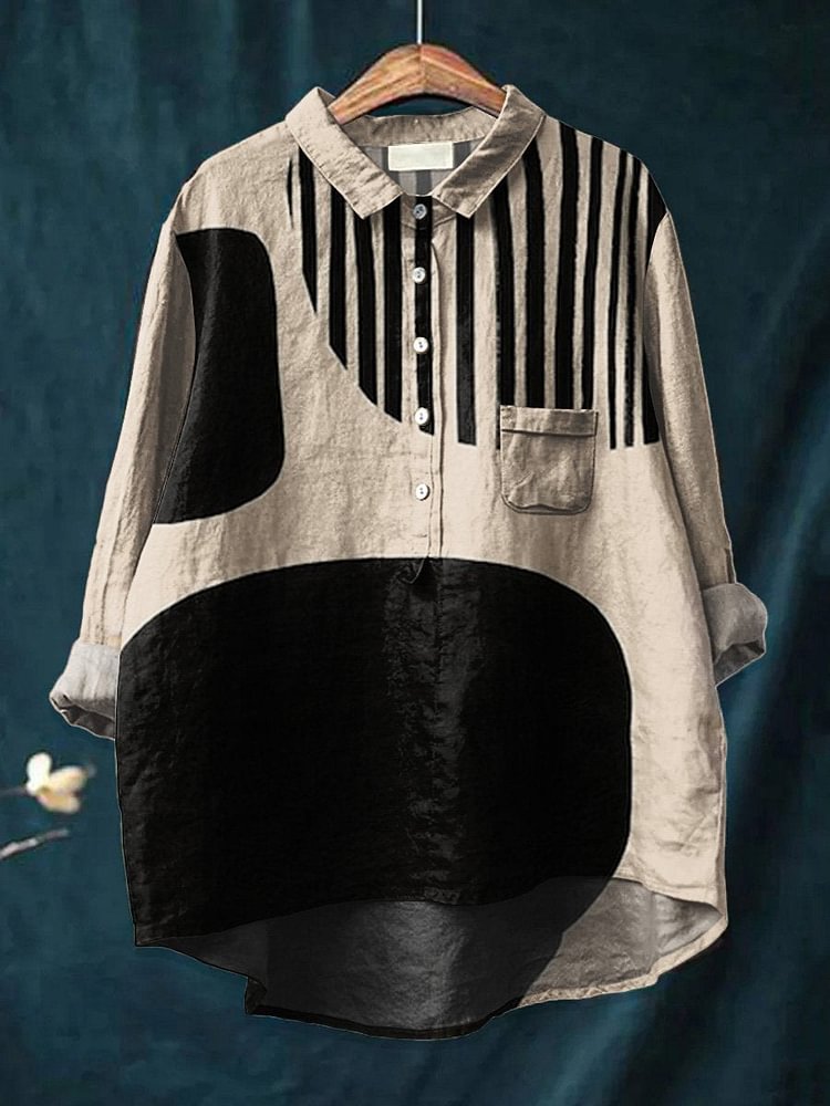 Striped Geometric Art Print Casual Shirt