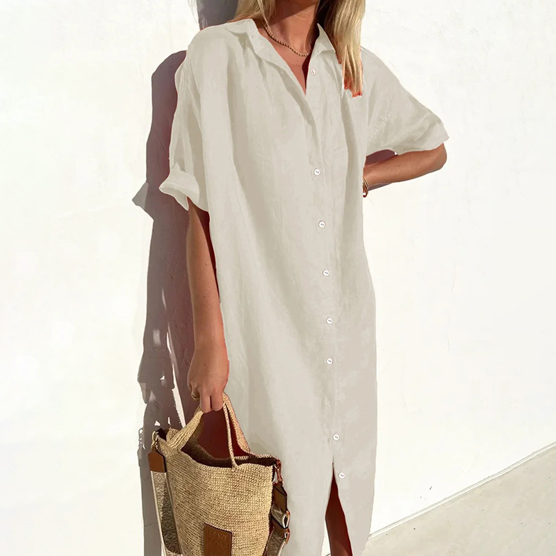 Button Down Comfy Linen Cotton Midi Dress