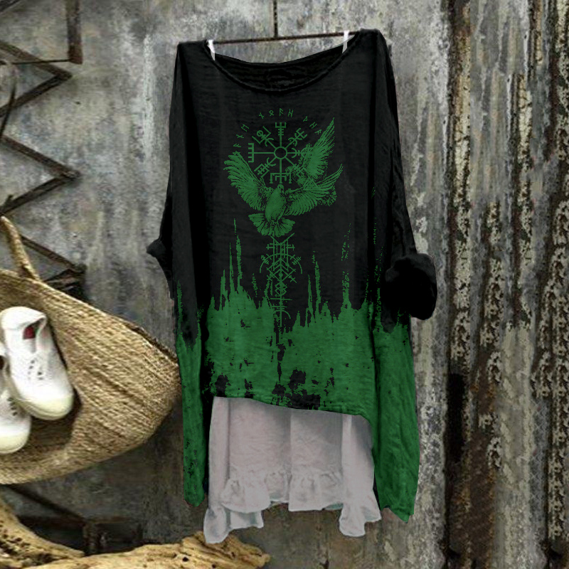 Tribal Bird Viking Vegvisir Print Blouse