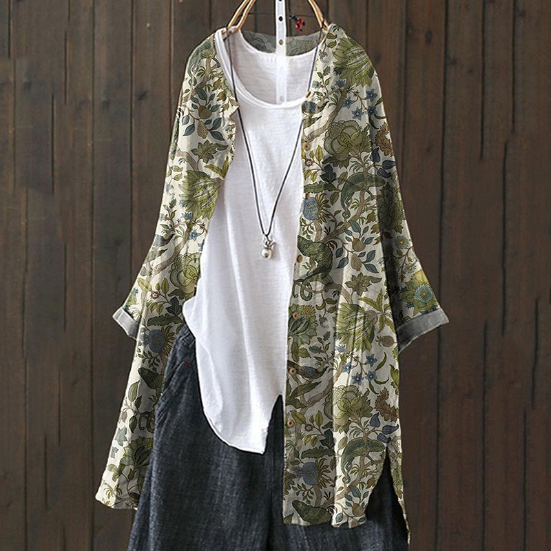 Vintage Floral Print Loose Cardigan