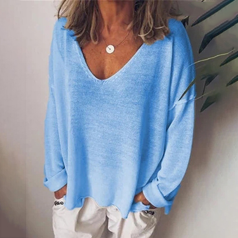 V Neck Comfy Linen Cotton Long Sleeve Shirt