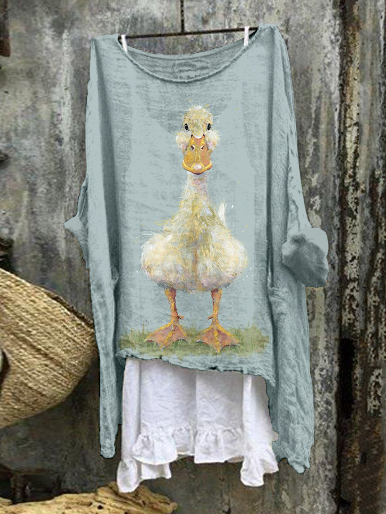 Cute Duck Art Linen Blend Flowy Tunic