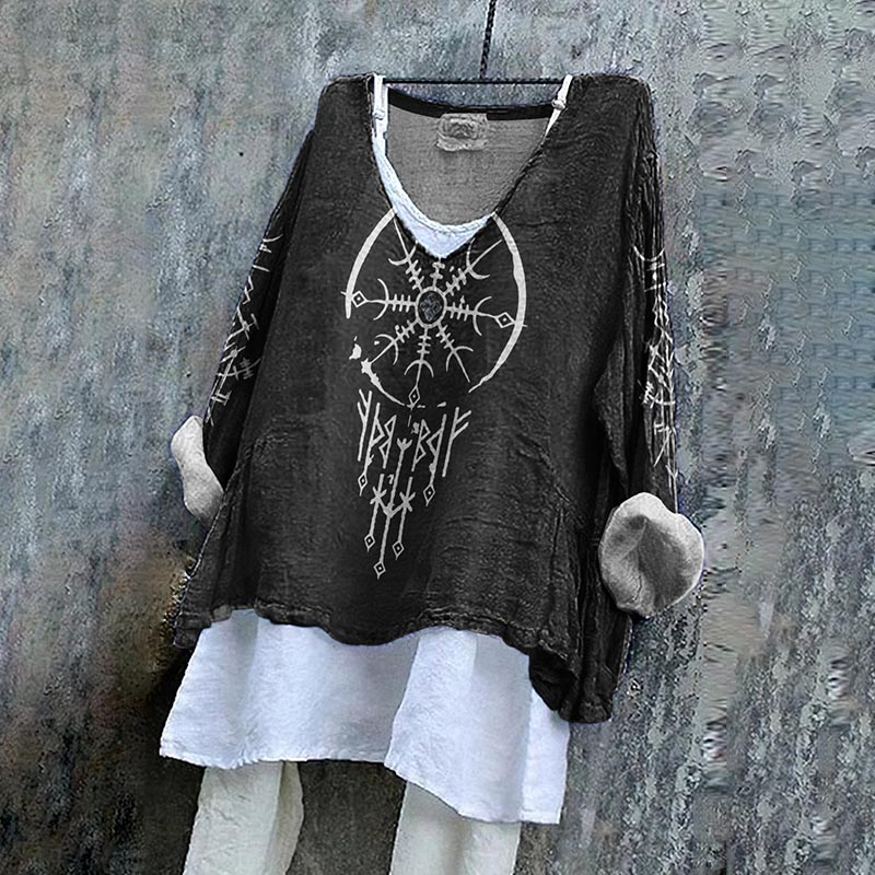 Tribal Viking Graphic Print Blouse