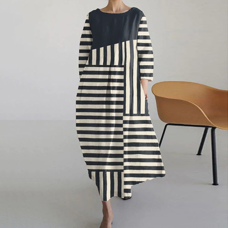 Striped Art Print Loose Midi Dress