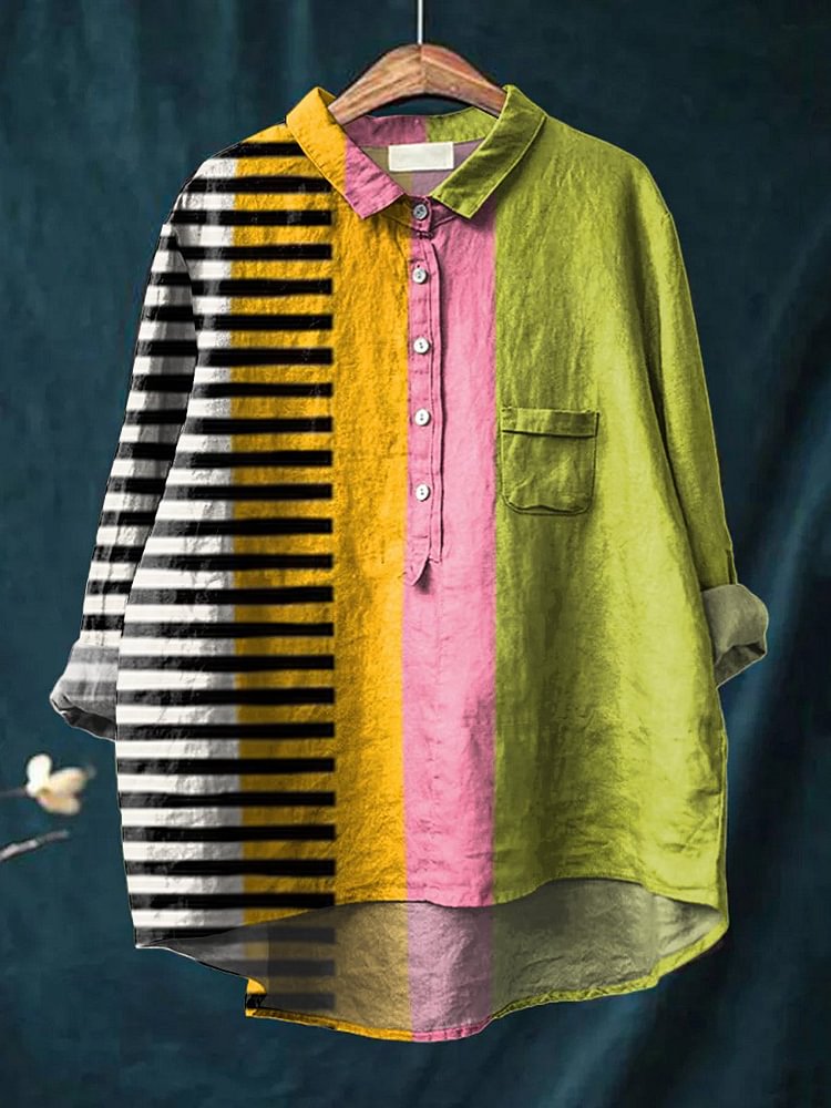 Striped Colorblock Printed Casual Shirt