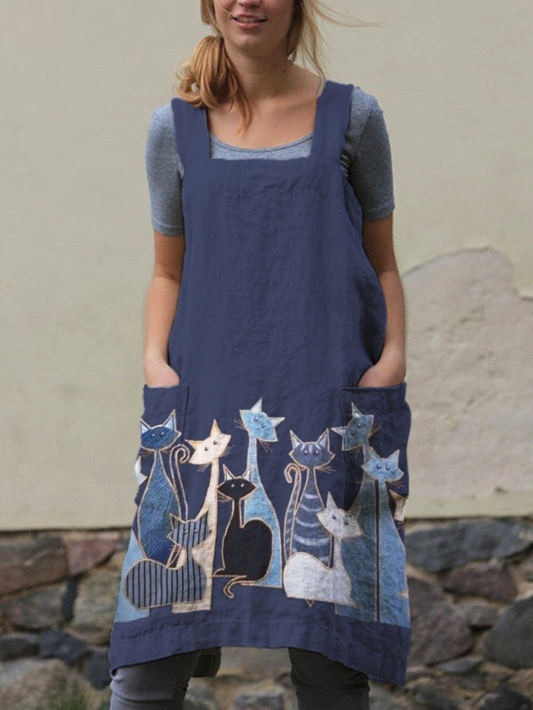 Cute Cat Geometric Linen Apron