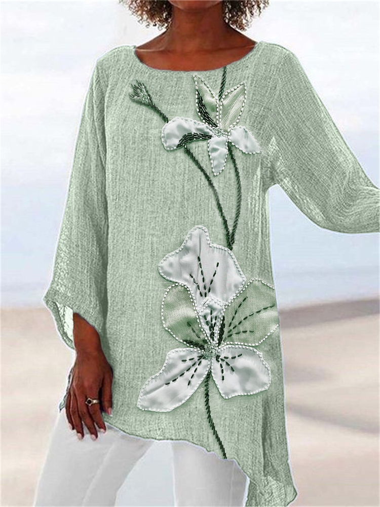 Classy Flowers Fiber Art Linen Blend Flowy Tunic