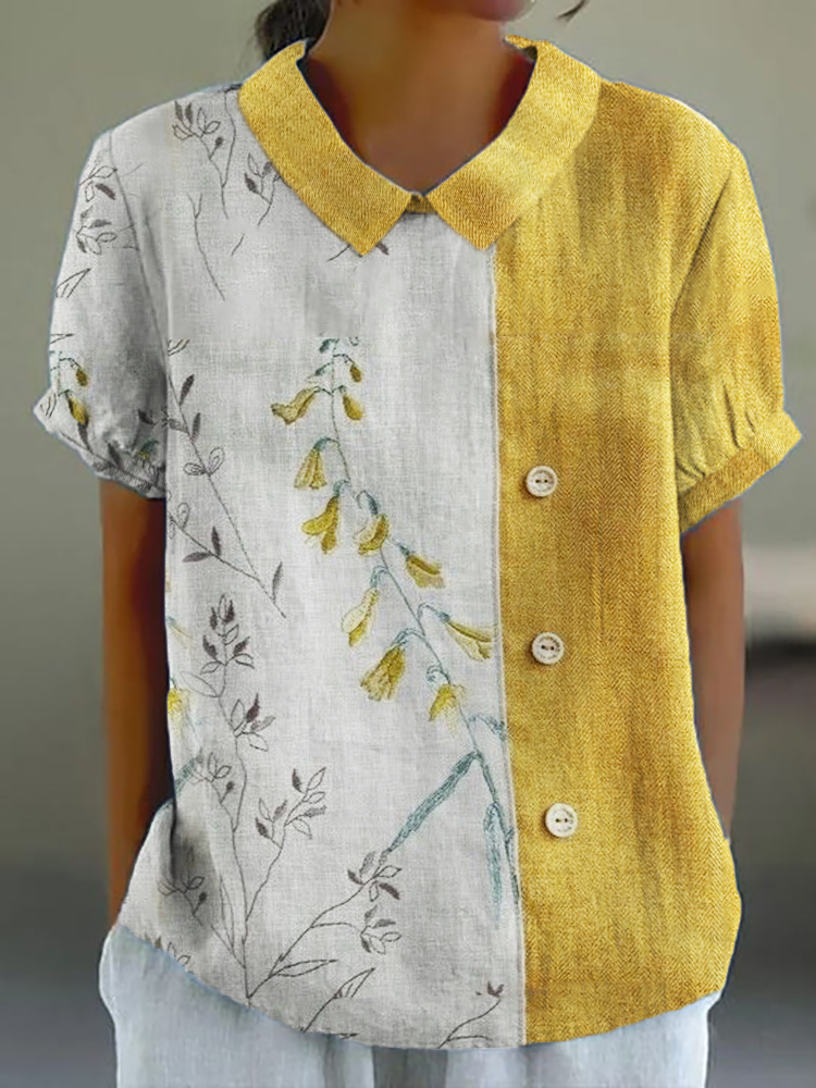 Classy Floral Contrast Color Linen Blend Tunic