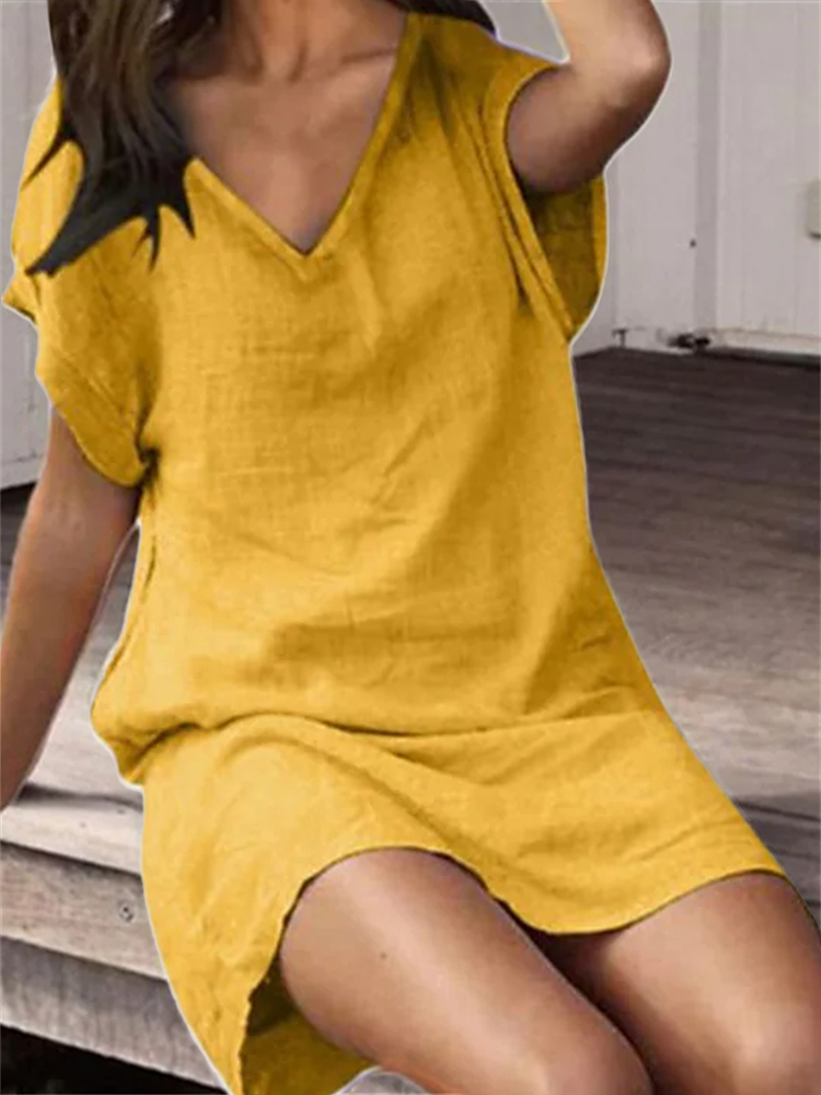 V Neck Loose Fit Comfy Mini Dress
