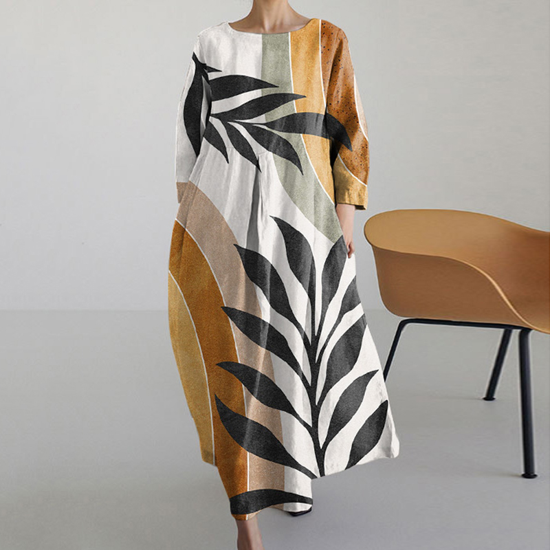 Sun Desert Botanical Art Long Sleeve Midi Dress