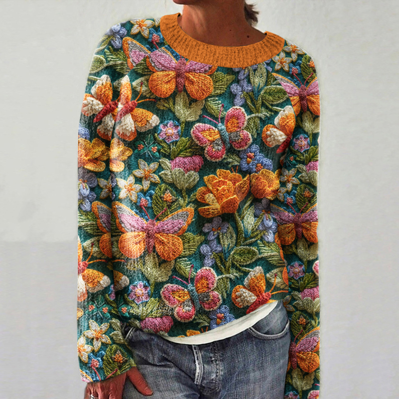 Women's Butterfly Floral Knitted Sweater