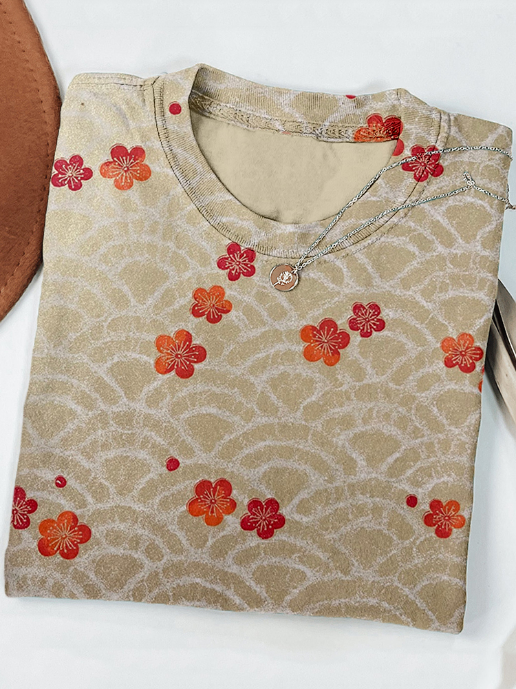 Plum Blossom & Wave Japanese Art Vintage T Shirt