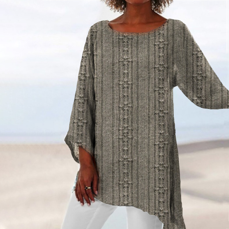 Women Vintage Stripes Casual Irregular Hem Shirt