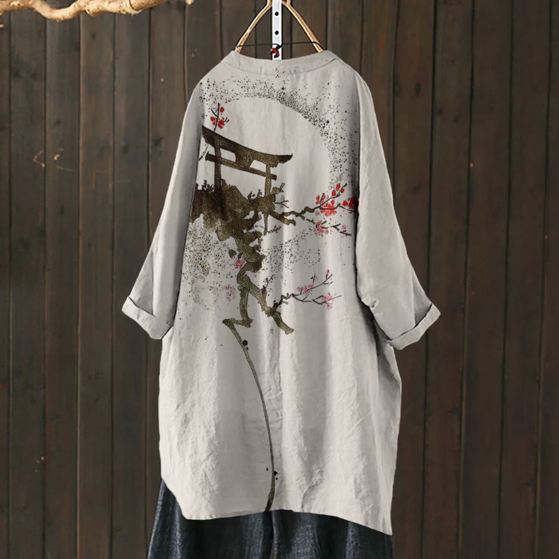 Japanese Style Plum Blossom Ink Circle Print Cardigan