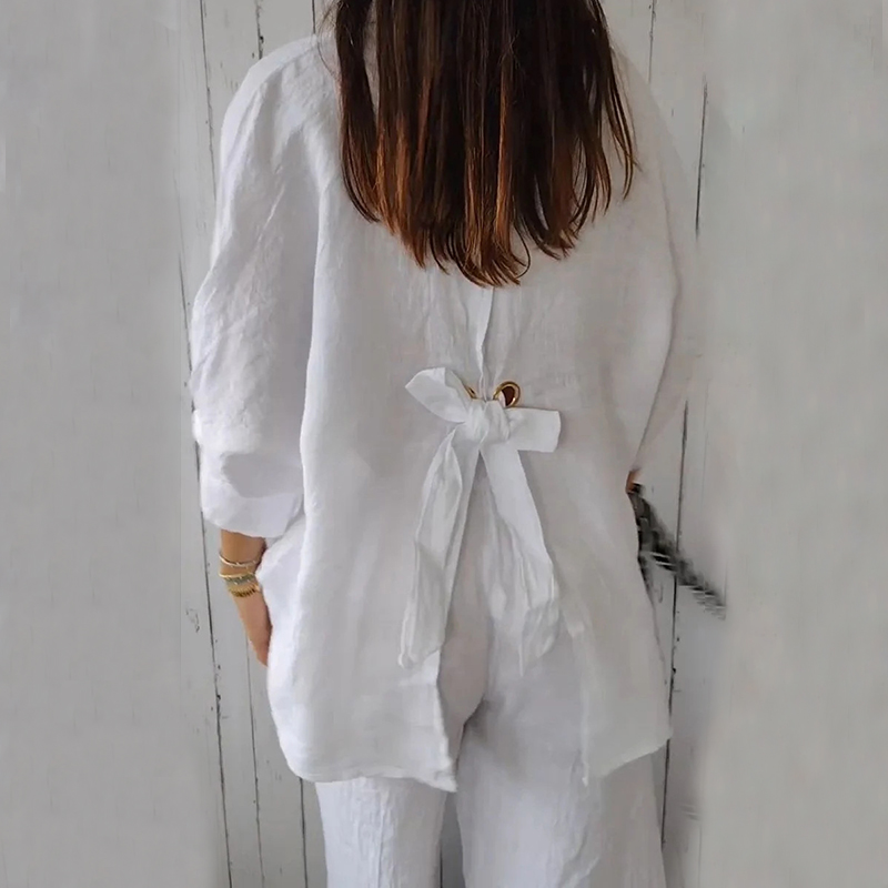 Women's Cotton & Linen Casual Tie-Back Shirt