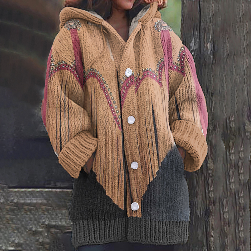 Vintage Southwest Tassel Pattern Women's Cardigan Sweater