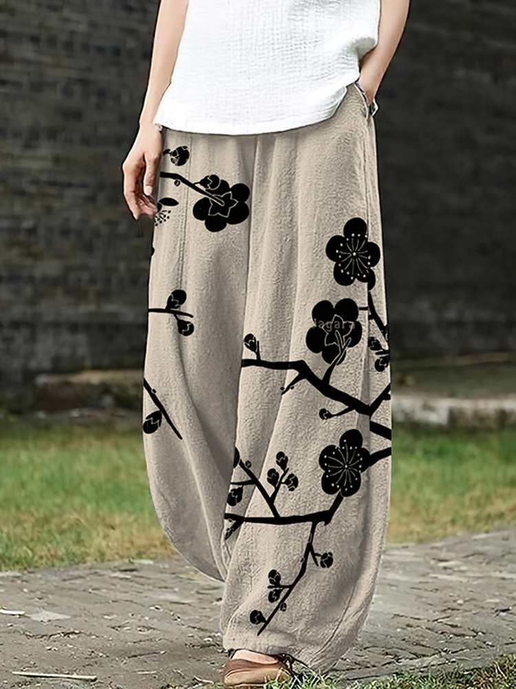 Women's Sakura Art Ink And Wash Loose Casual Pants
