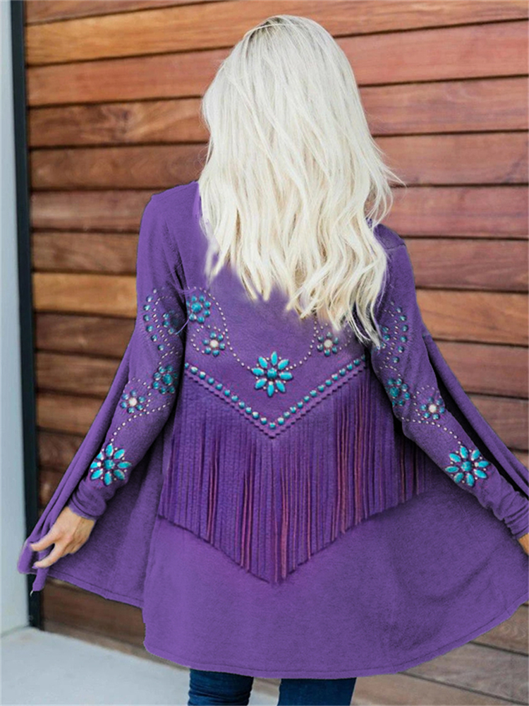 Western Turquoise Flowers Leather Art Cardigan