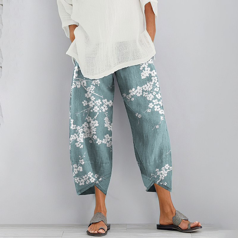 Cherry Blossom Print Loose Casual Pants