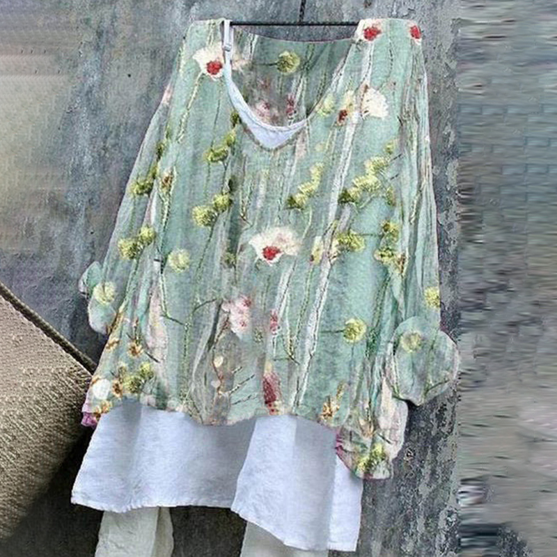 Floral Printed V Neck Casual Shirt