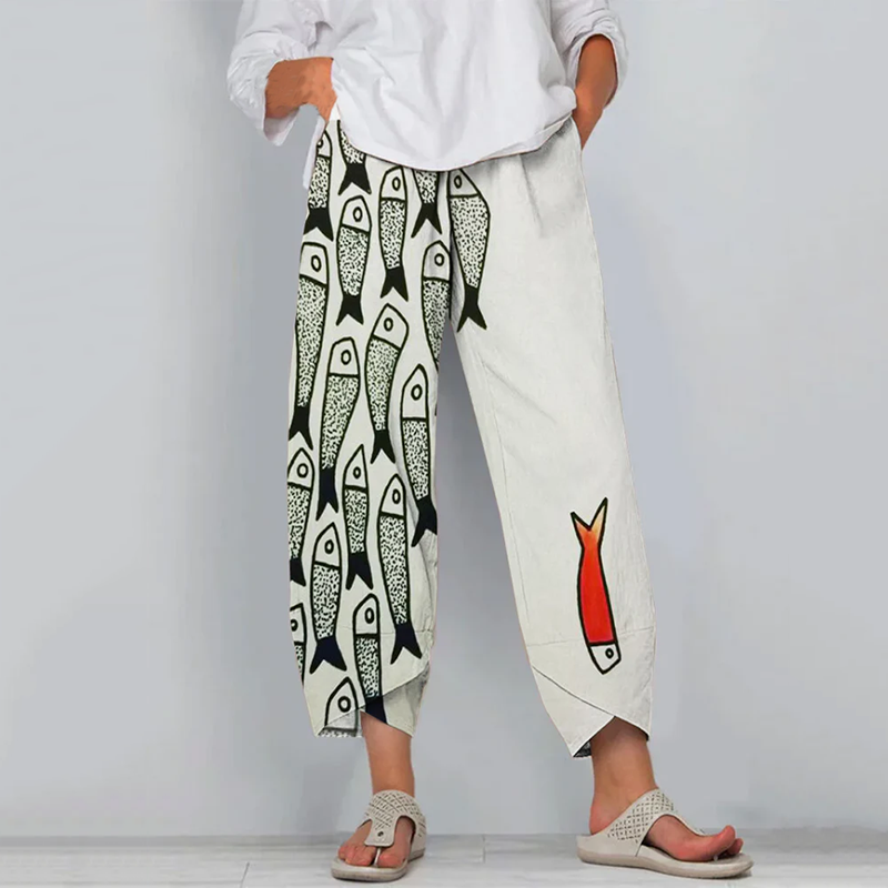 Retro Fun Sardinas Fish Art Cropped Casual Pants