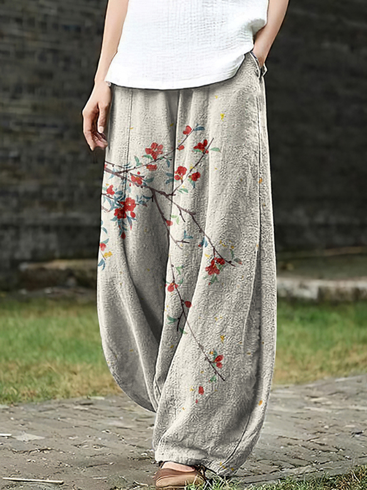 Women's Floral Art Pocket Loose Casual Pants