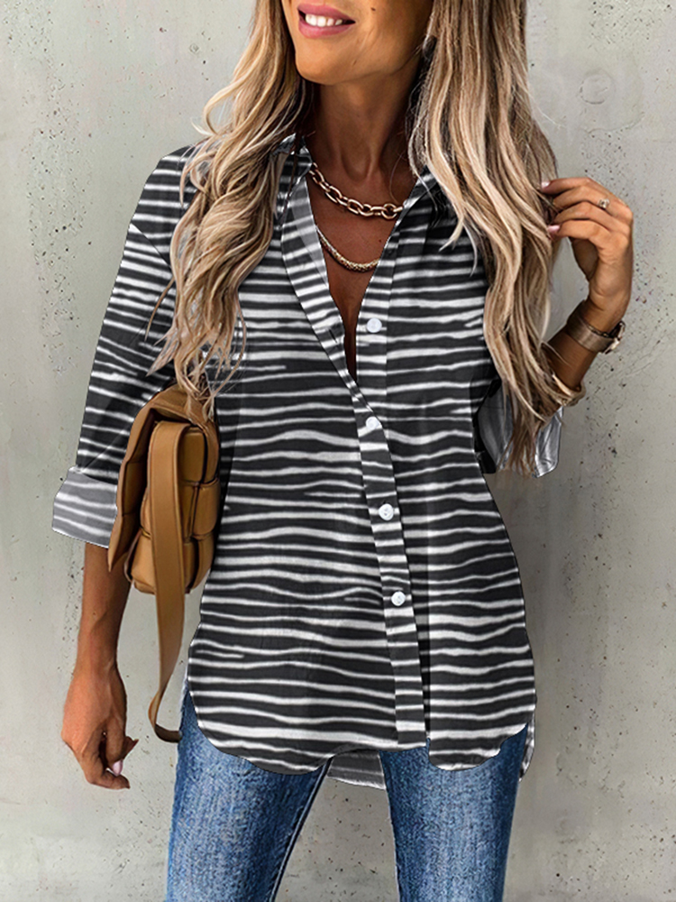 Vintage Striped Casual Women'S Shirt