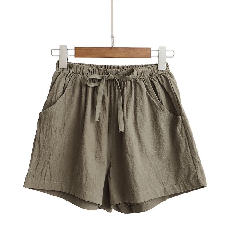 Women's Elastic Waist Pocket Linen Casual Short Pants