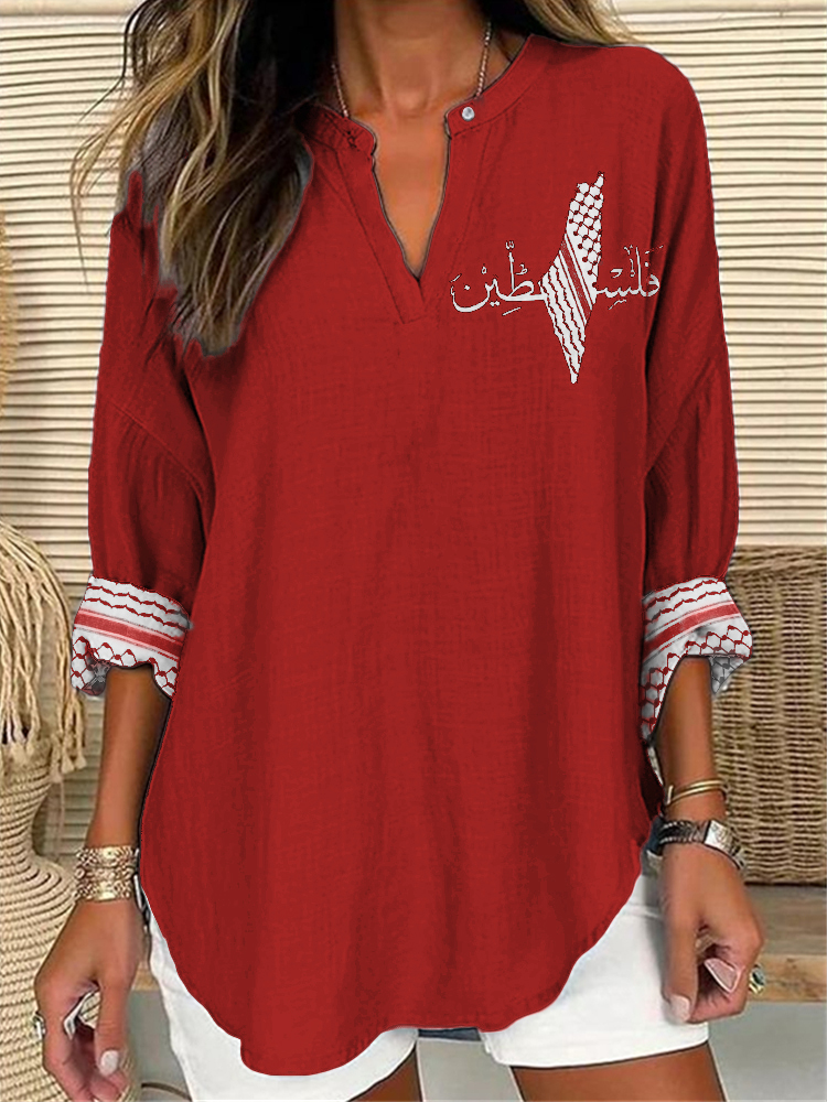 Free Palestine Map Shemagh Inspired Linen Blend Tunic