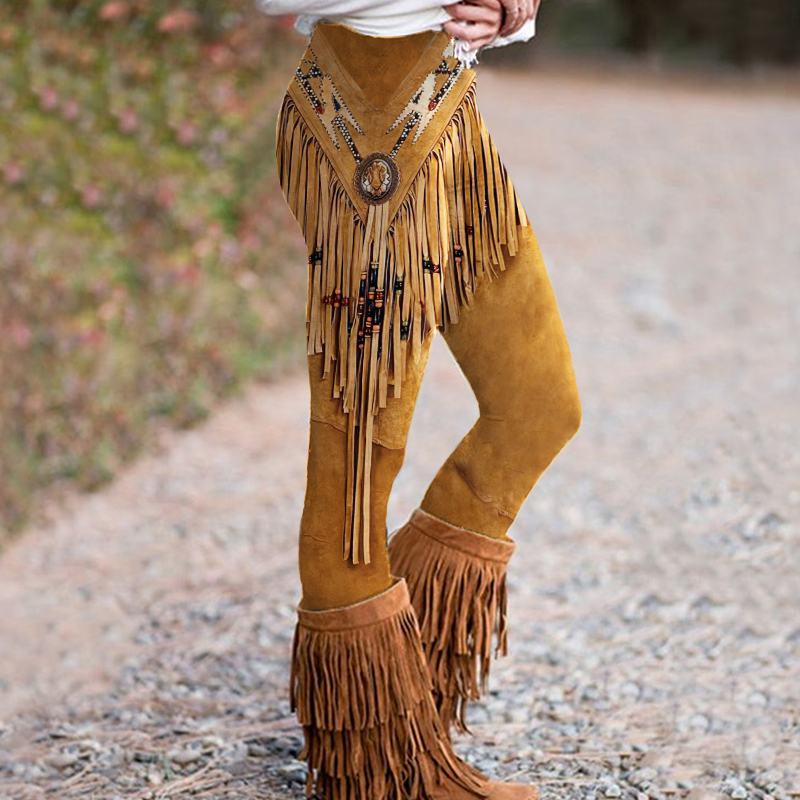 Women'S Vintage Tassels Art Casual Leggings