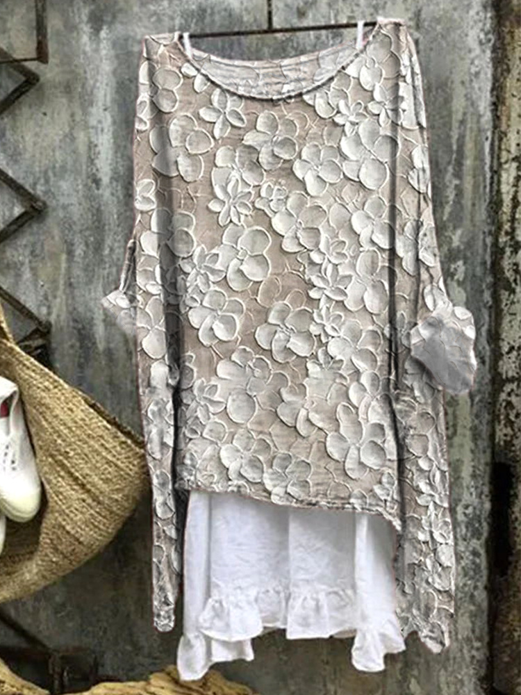 White Floral Oil Painting Art Casual Linen Shirt