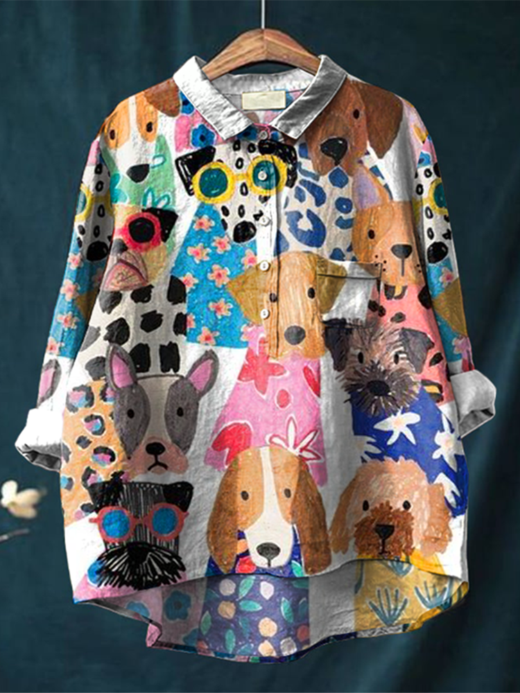 Women's Colorful Fun Cartoon Puppy Print Casual Shirt