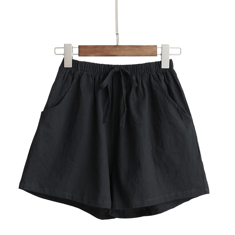Women's Elastic Waist Pocket Linen Casual Short Pants