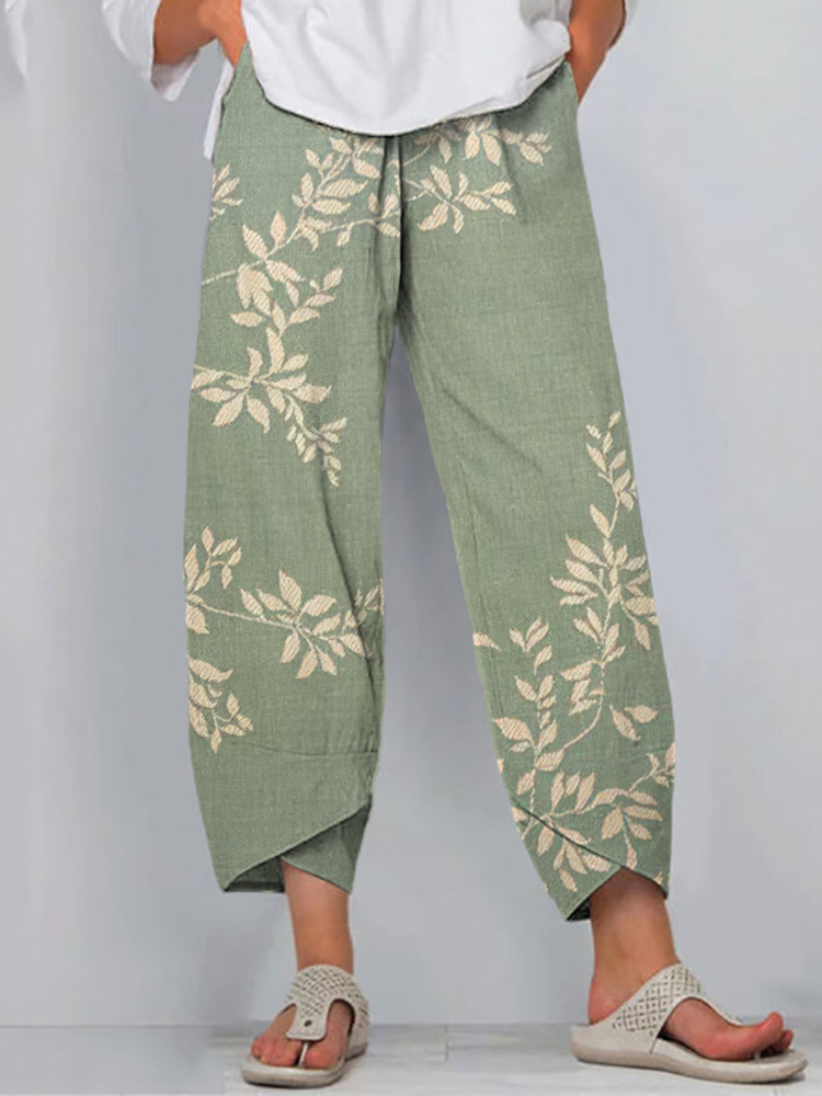 Japanese Art Flower Print Casual Pants