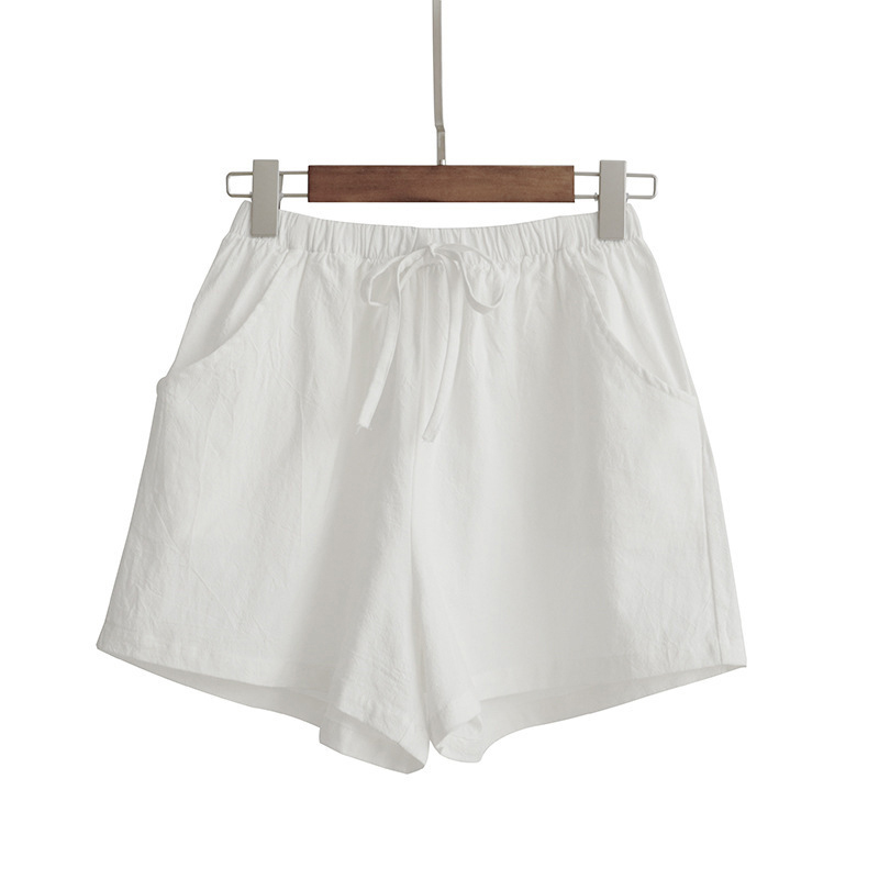 Women's Elastic Waist Pocket Linen Casual Short Pants