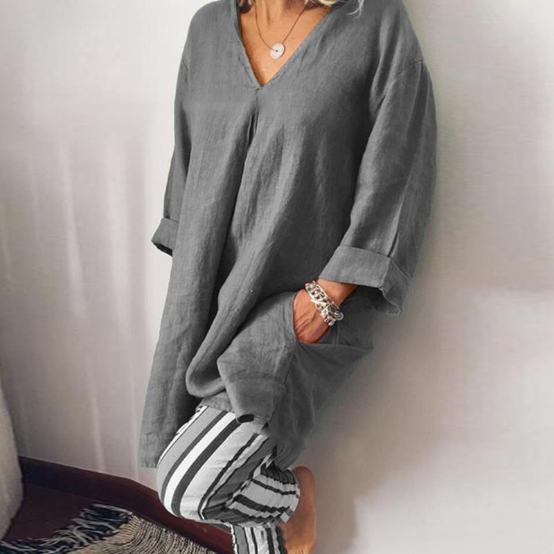 Casual Mid Length V Neck Shirt Striped Leggings Two Piece Set