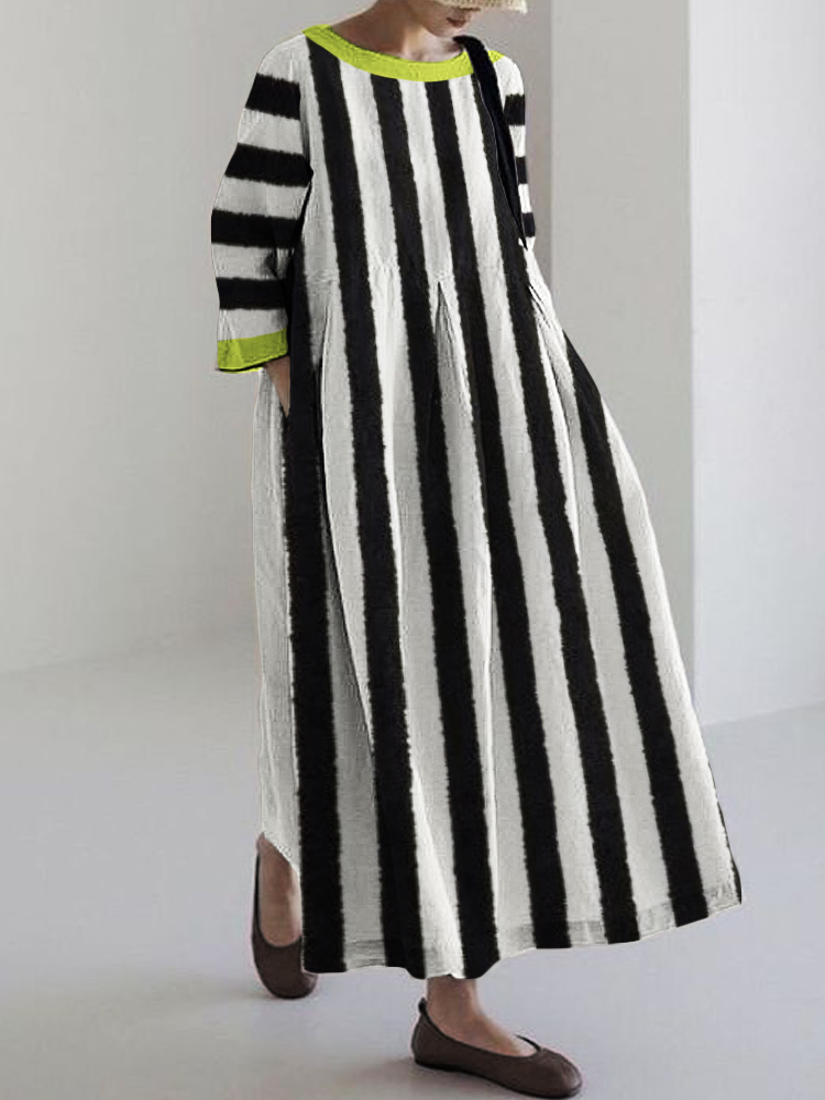 Halloween Horror Movie Striped Contrast Color Maxi Dress