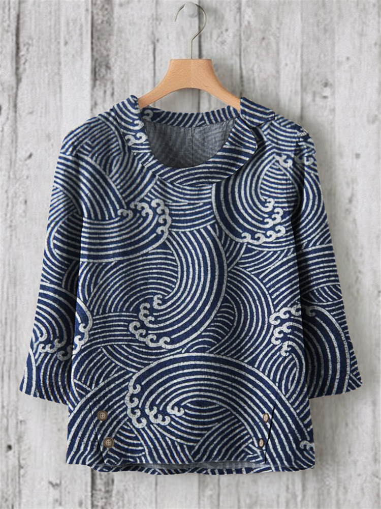 Sea Waves Japanese Lino Art Linen Blend Tunic