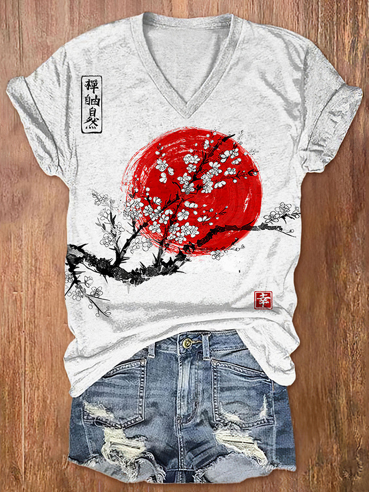 Women's Sunrise Japanese Art Print Casual T-Shirt