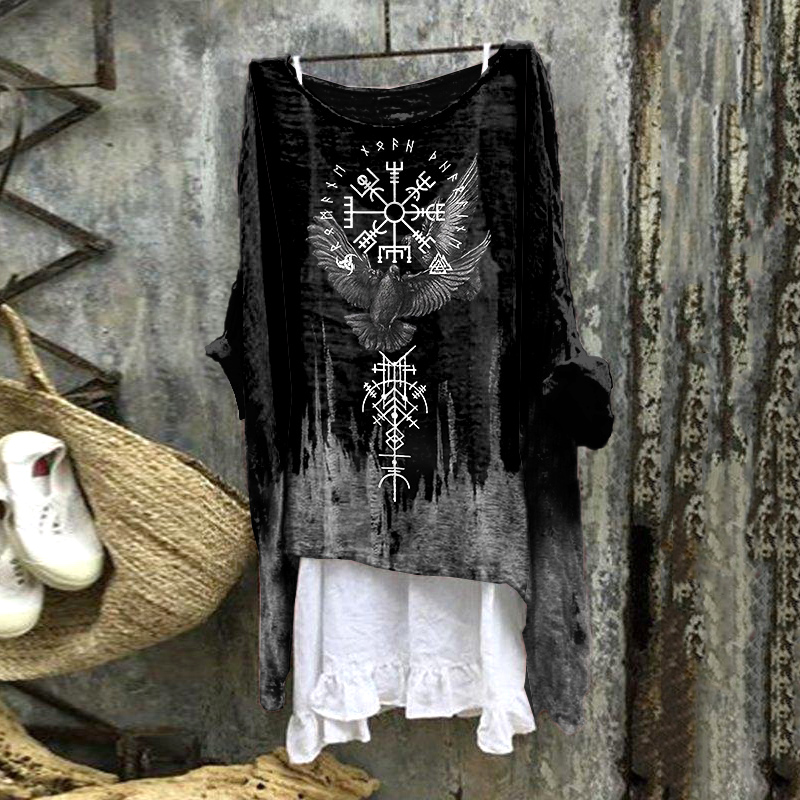Tribal Bird Viking Vegvisir Print Blouse