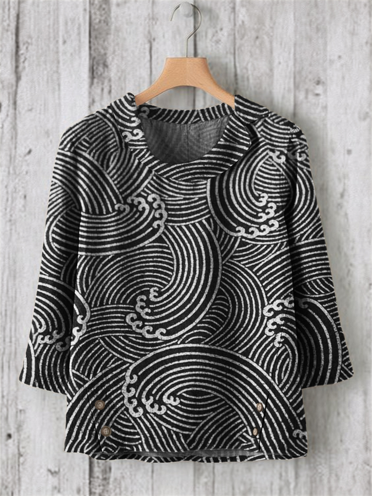Sea Waves Japanese Lino Art Linen Blend Tunic