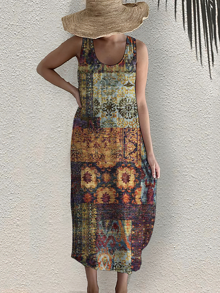 Vintage  Ethnic Square Women'S Dress